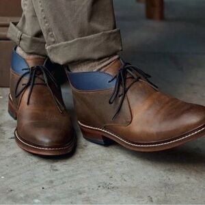 Cole Haan Brown Leather Chukka Boots with Navy Collar